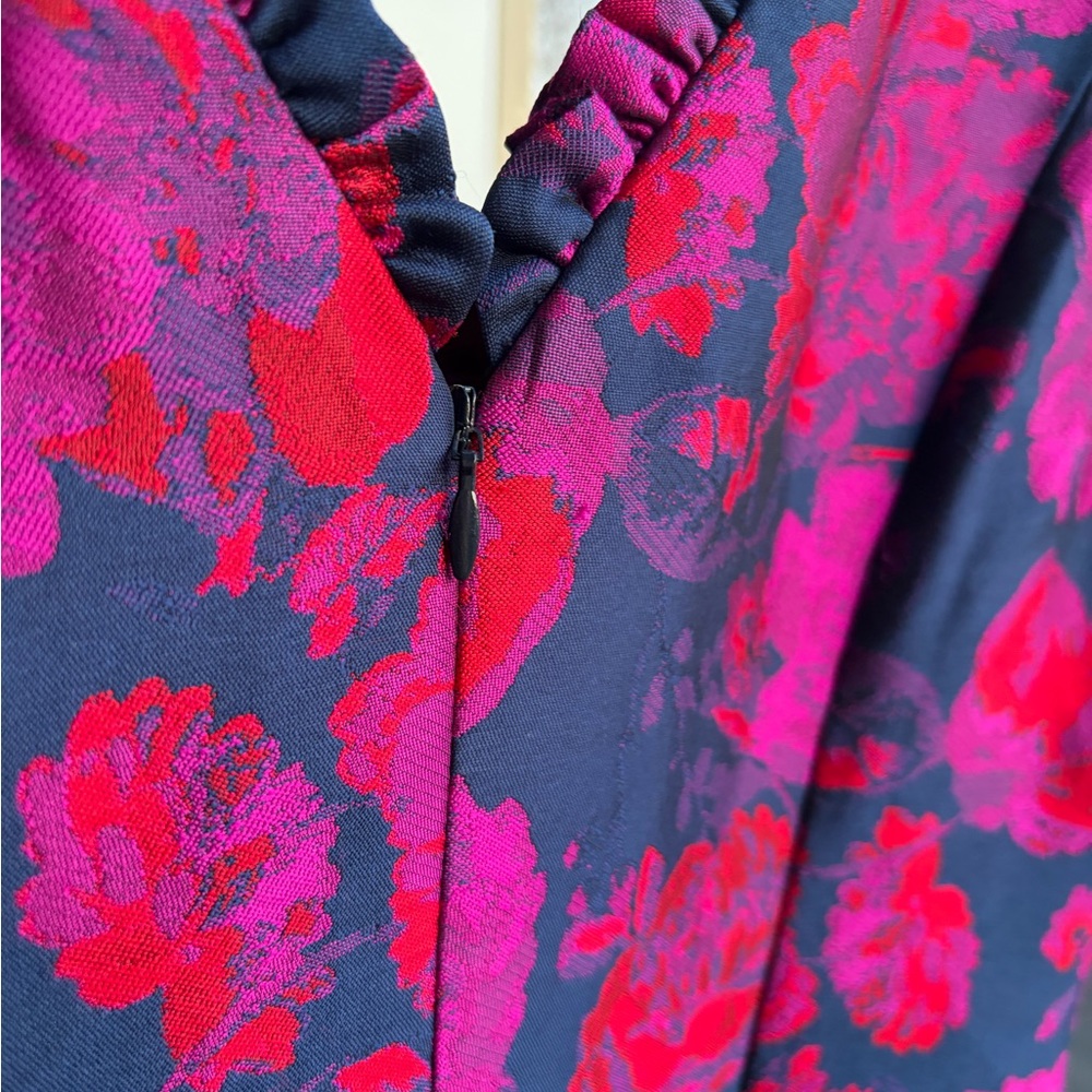 🆕🌸 Adrianna Papell Navy Multi Floral Jacquard Dress Size 8,14 Evening Cocktail - Picture 8 of 17